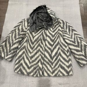 [US8]Per Se Faux Fur Angora Wool Blend Harrington Tweed Gray Short Jacket